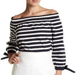 J. Crew Navy Blue & White Stripes Off-Shoulder Top Women's Size S
